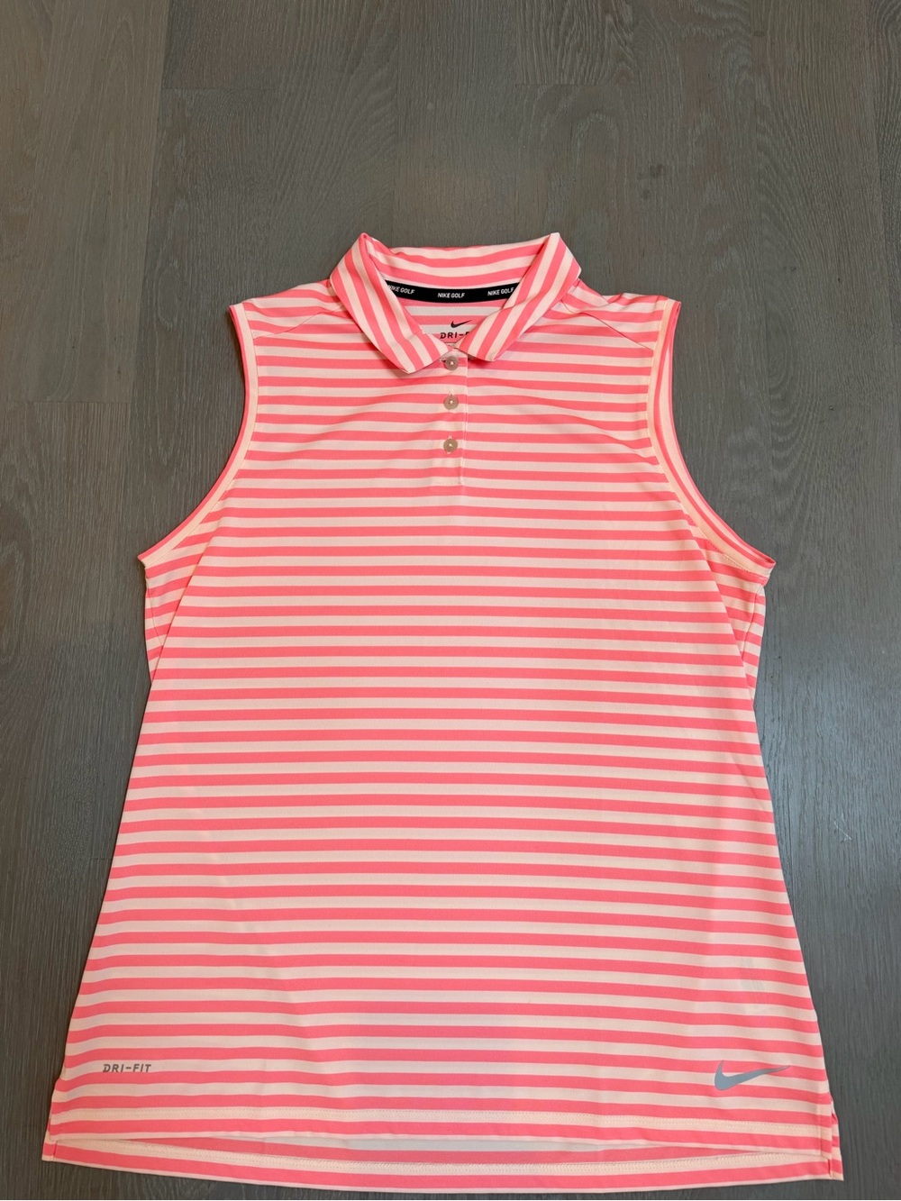 Nike Dri-FIT Pink Striped Sleeveless Polo, like new, sz L